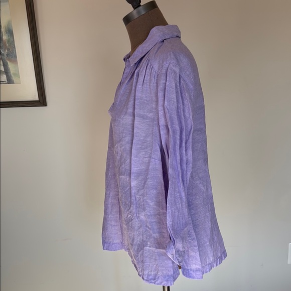 Sigrid Olsen Purple 3/4 Sleeve Polo Collar Blouse - Picture 5 of 17